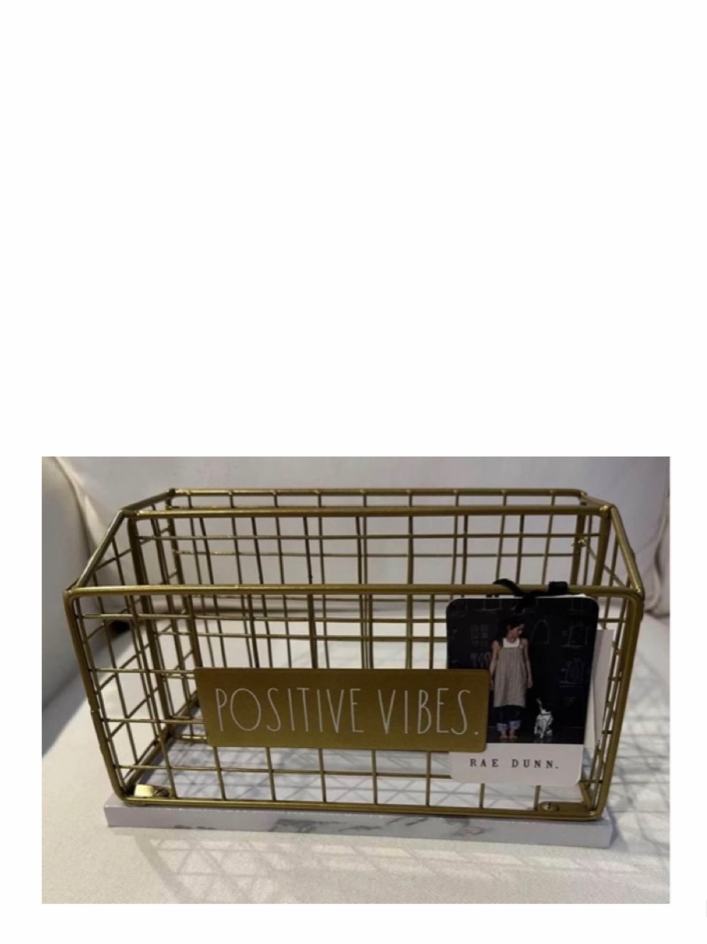 NEW Rae Dunn Positive Vibes Letters Wooden & Metal Mail Organizer Letter Holder